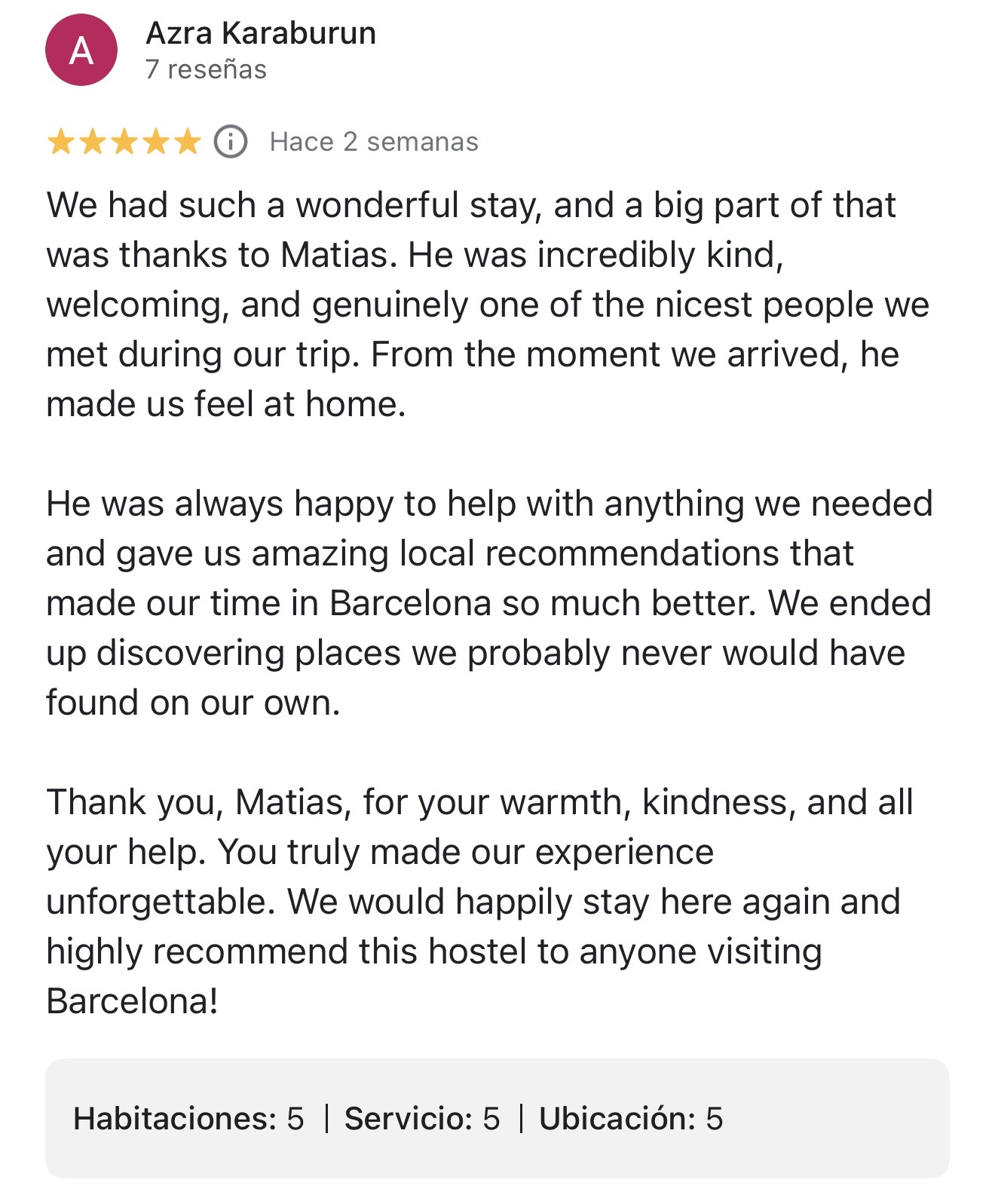 Reseña de Azra Karaburun en Google