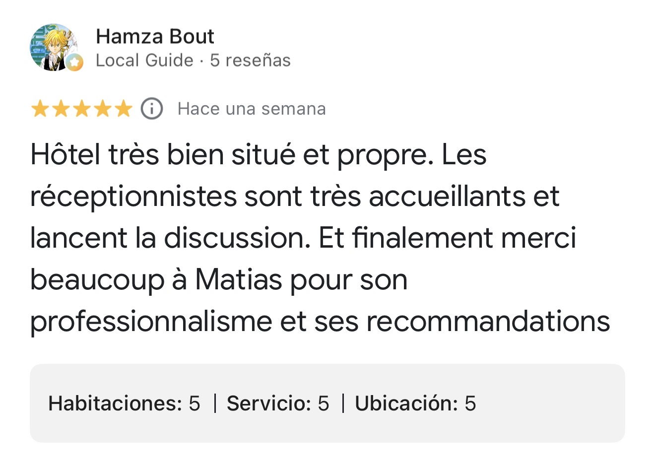 Reseña de Hamza Bout en Google