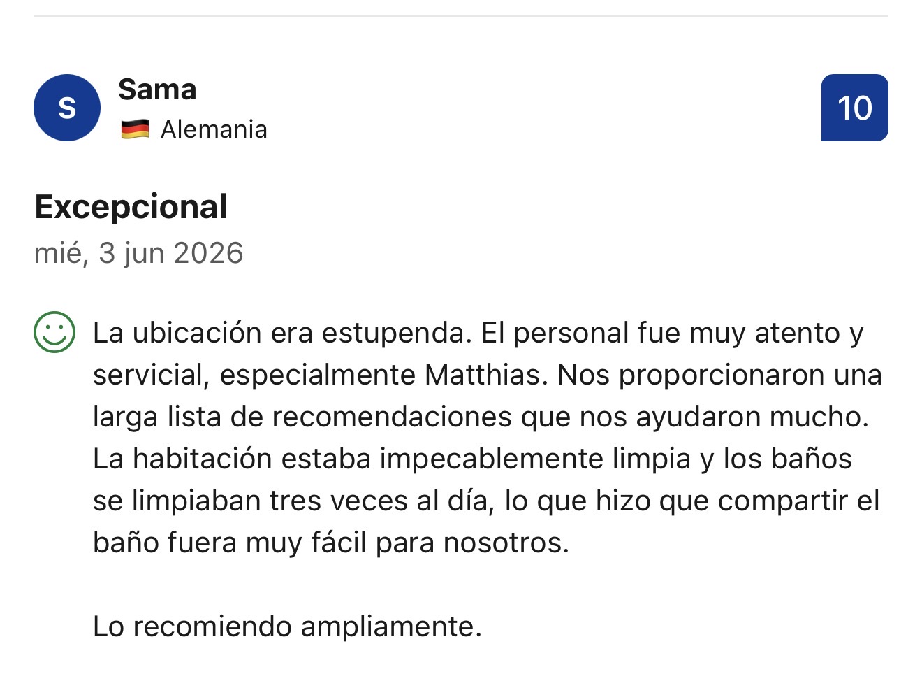 Reseña de Sama en Booking.com